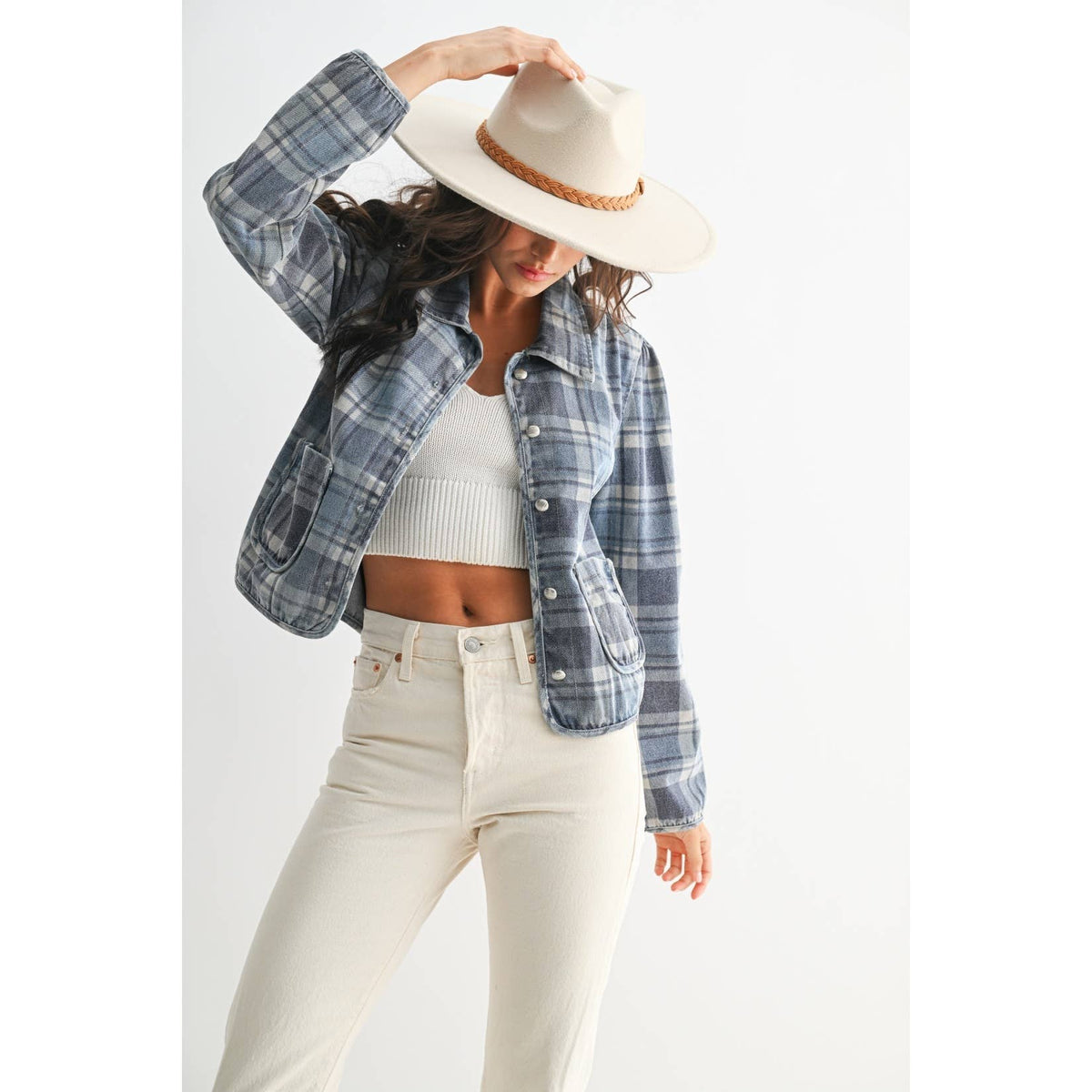 Denim Plaid Button-Front Jacket