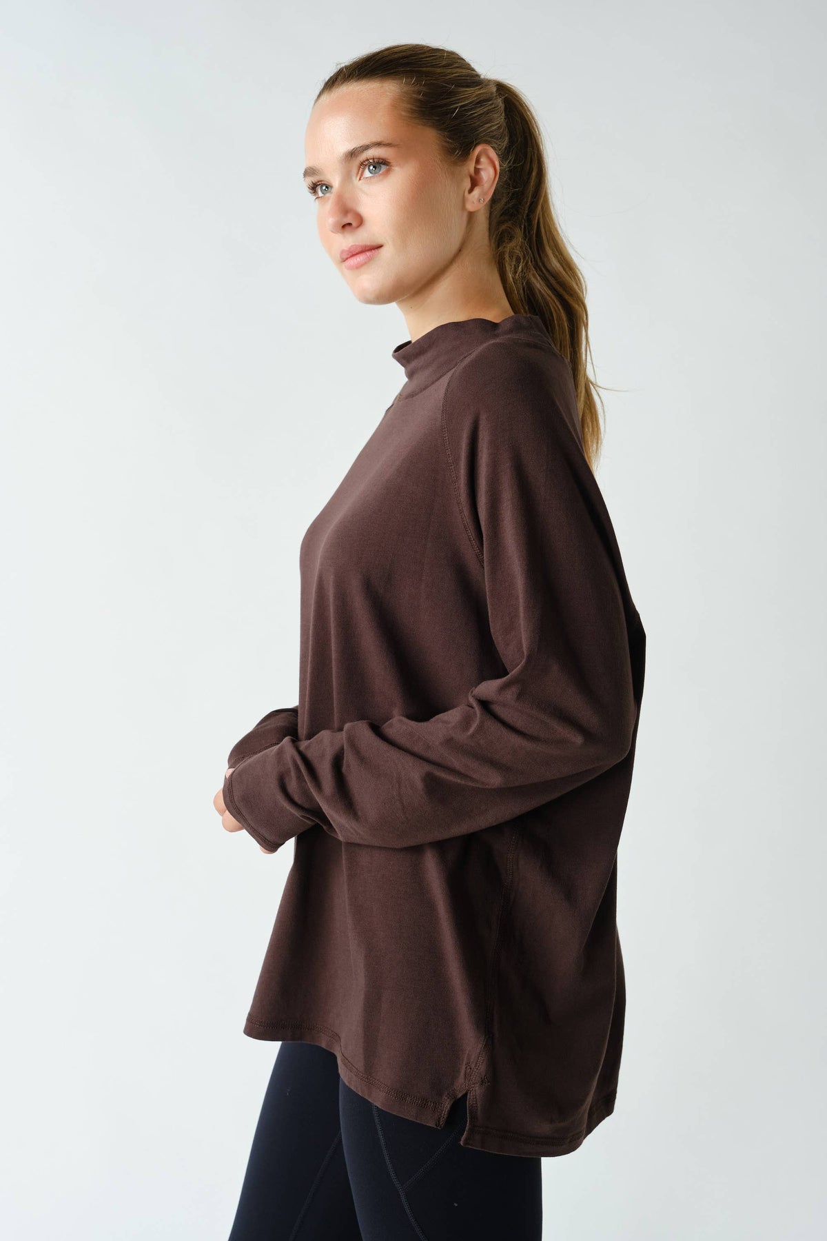 Pima Cotton Mock-Neck Raglan Tunic