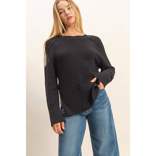 Raglan Long Sleeve Side Slit Sweater