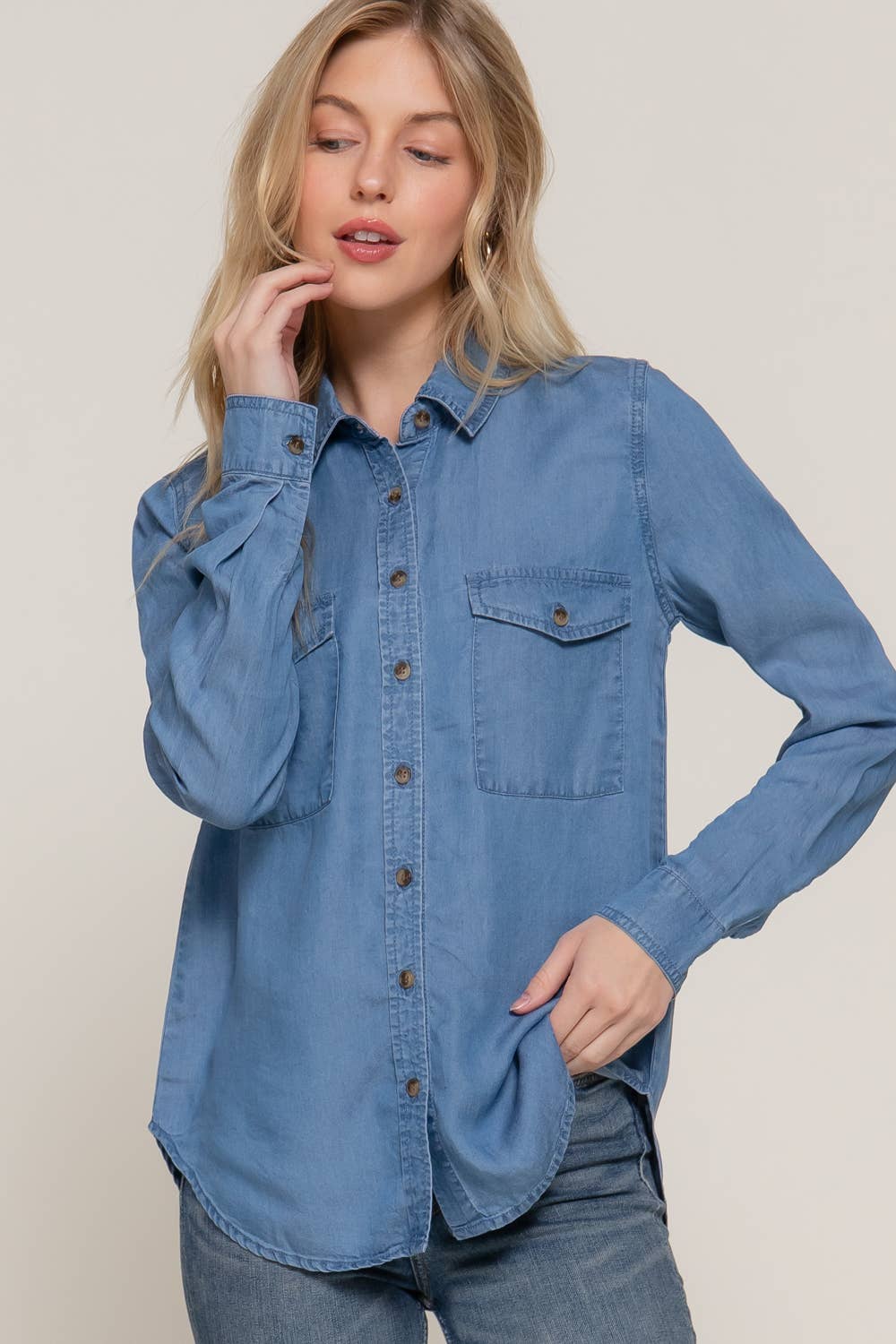 Long Sleeve Color Lyocell Shirt