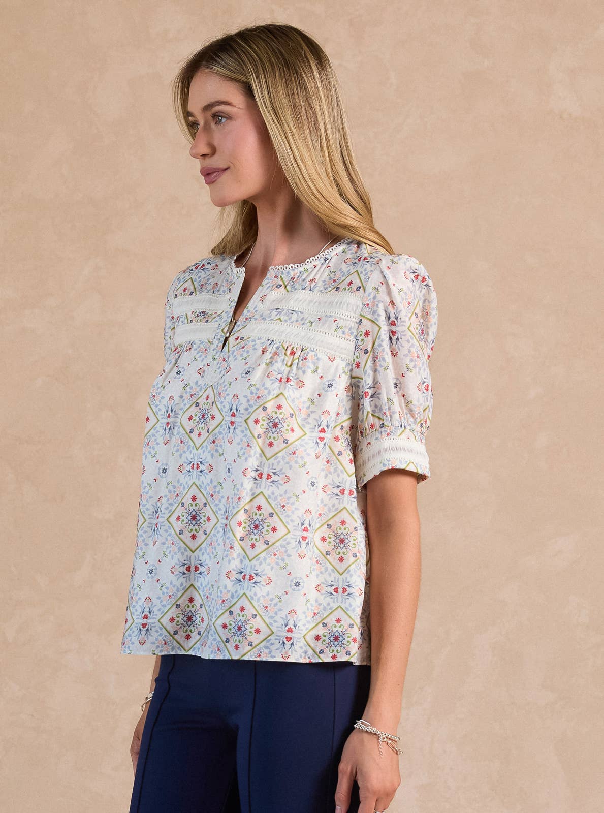 Printed Short Sleeve Blouse