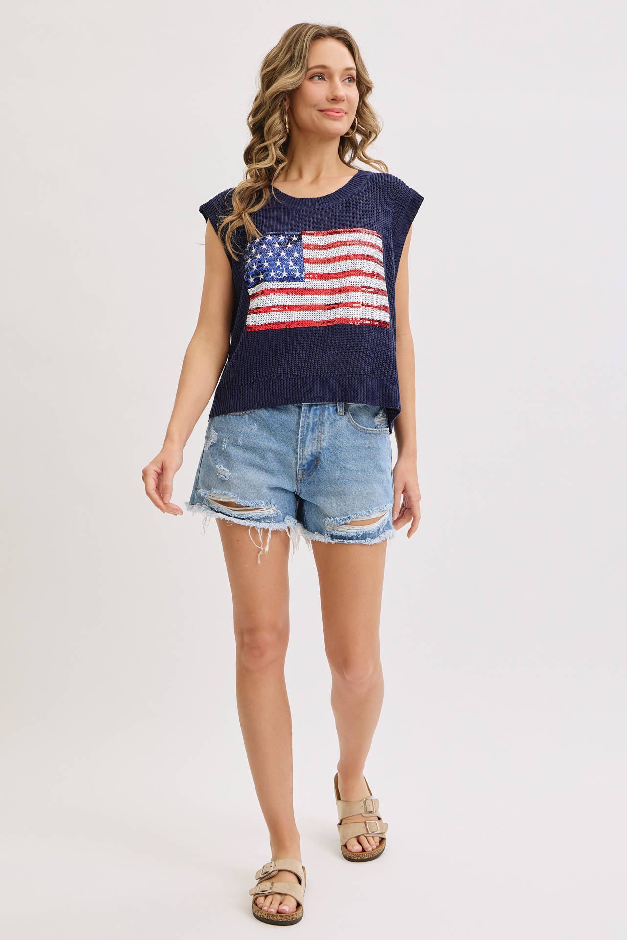 Red White and Sparkles Sweater Top