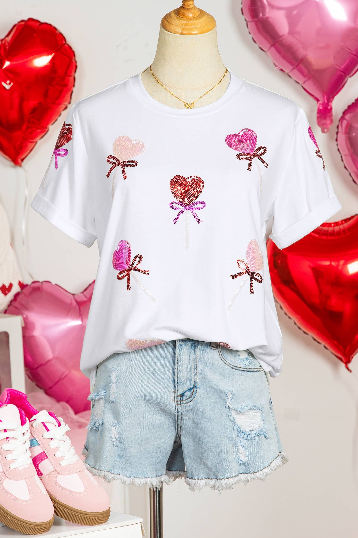 Valentines Sequin Bow Heart Tee