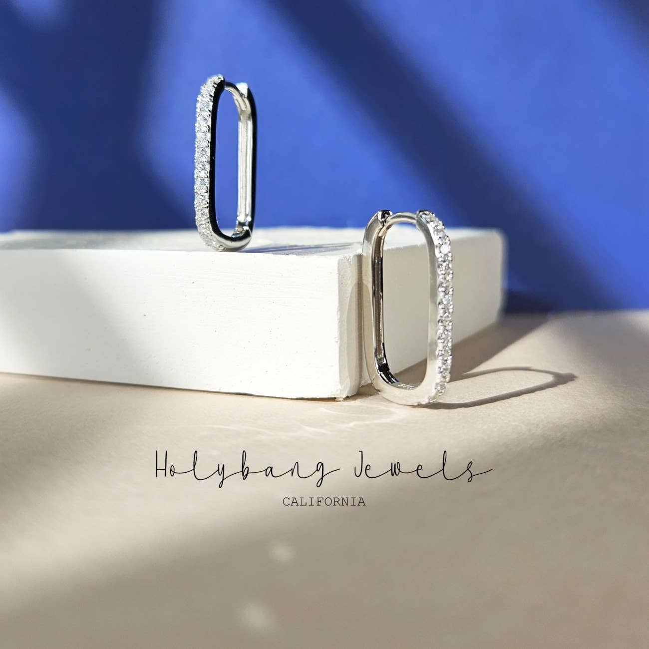 CRYSTAL RECTANGLE HOOP EARRINGS - E-H1195