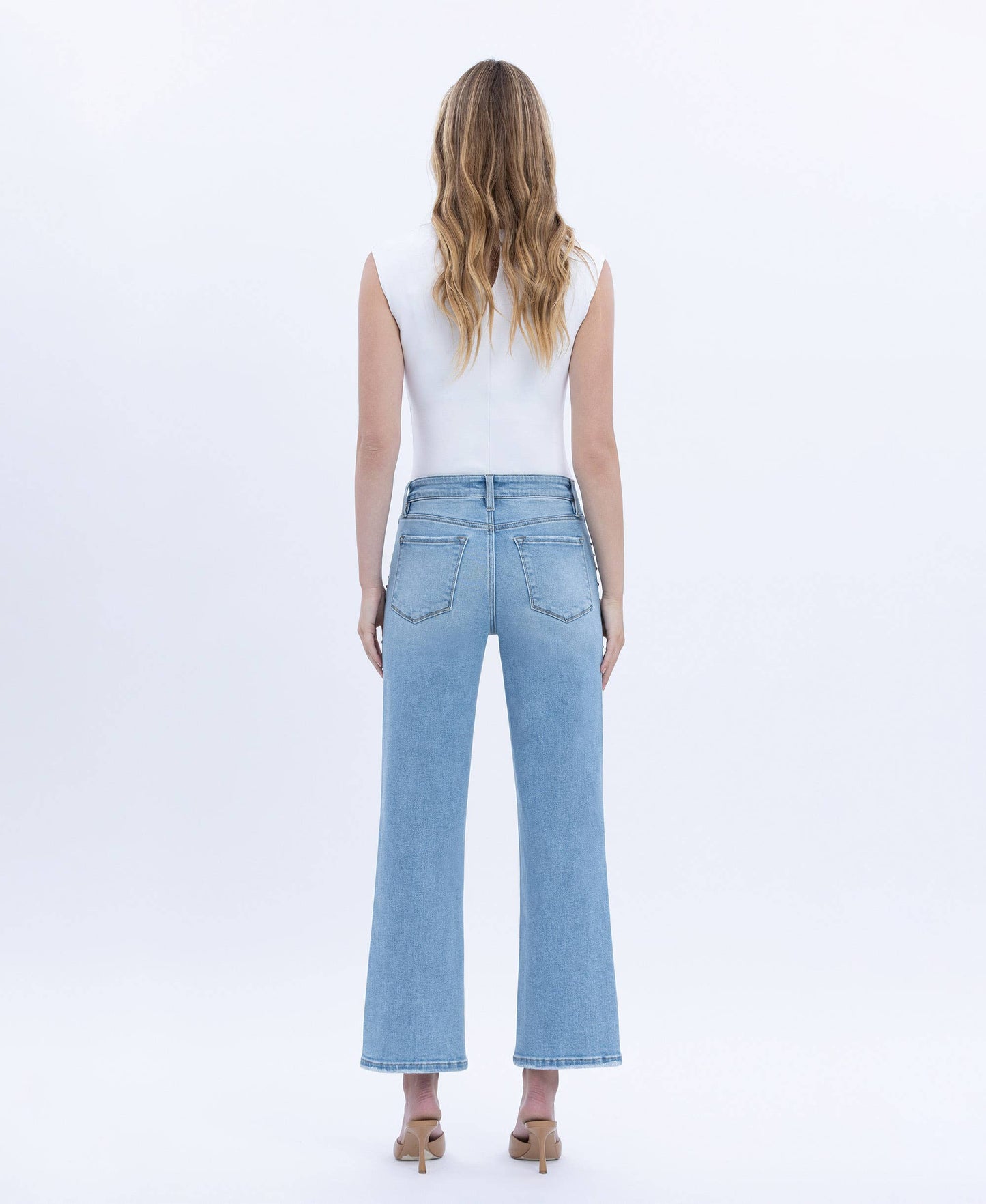 HIGH RISE ANKLE STUDDED SLIM WIDE JEANS LV1964