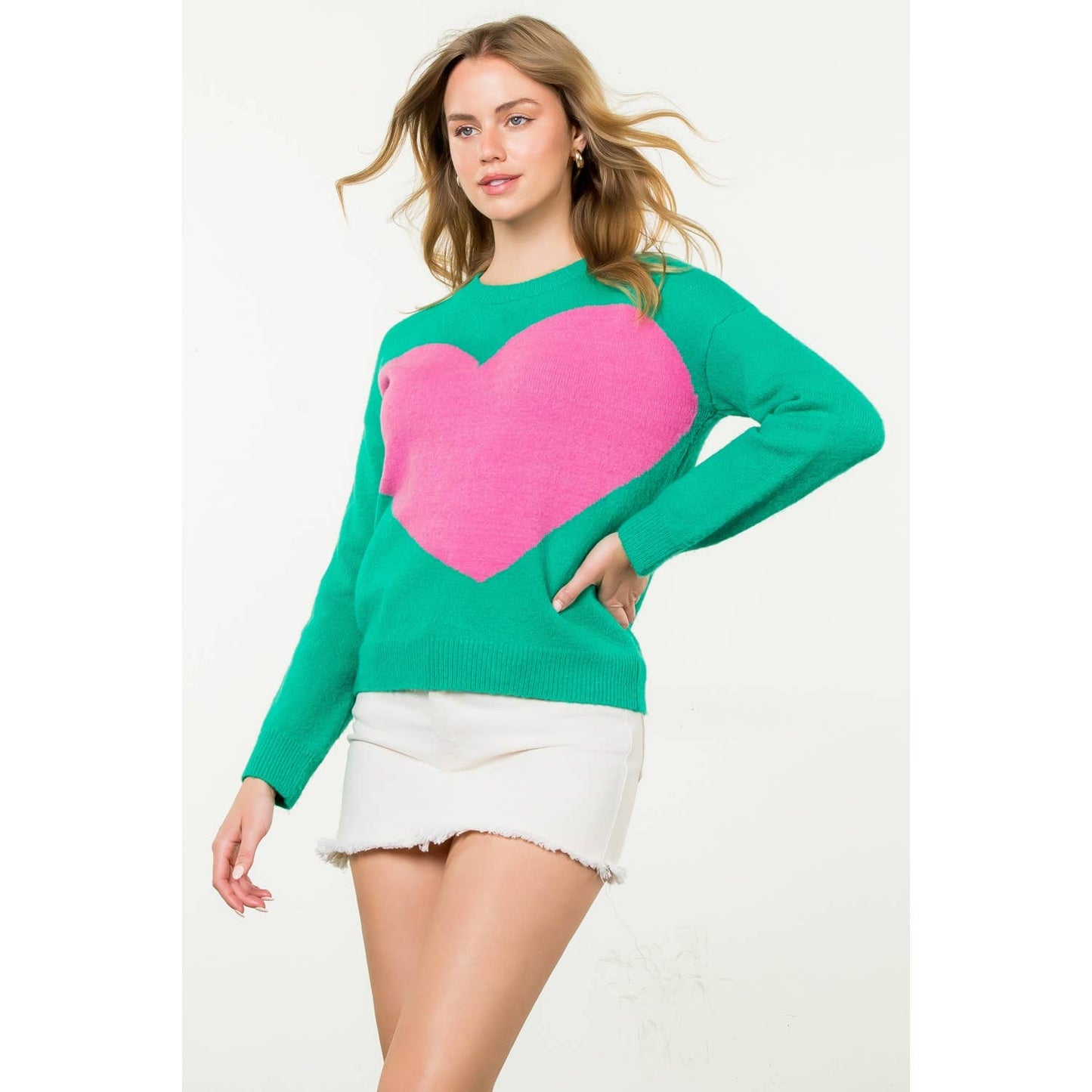 Colorblock Heart Knit Sweater