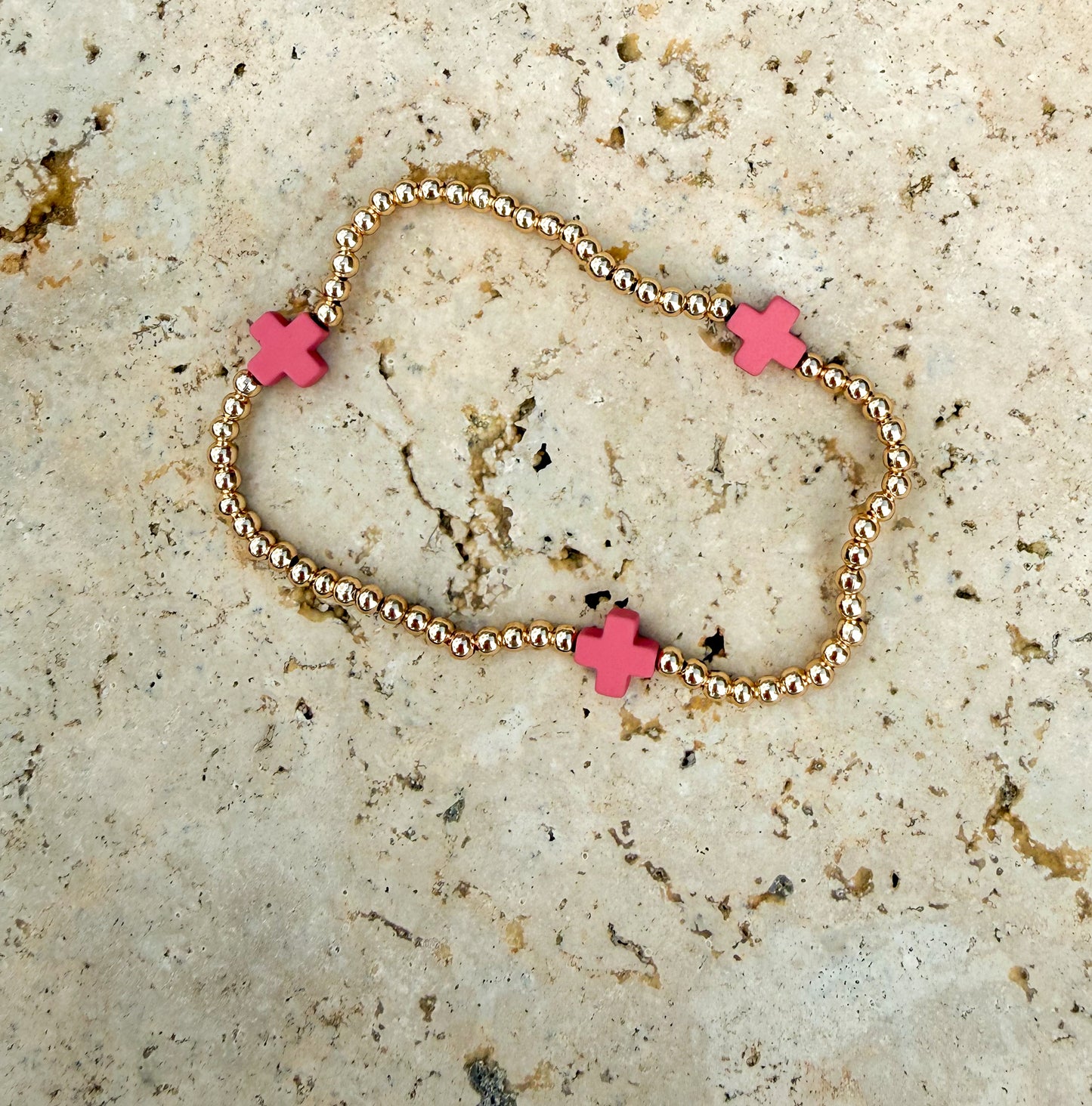 Colorful Cross Gold Bead Bracelet