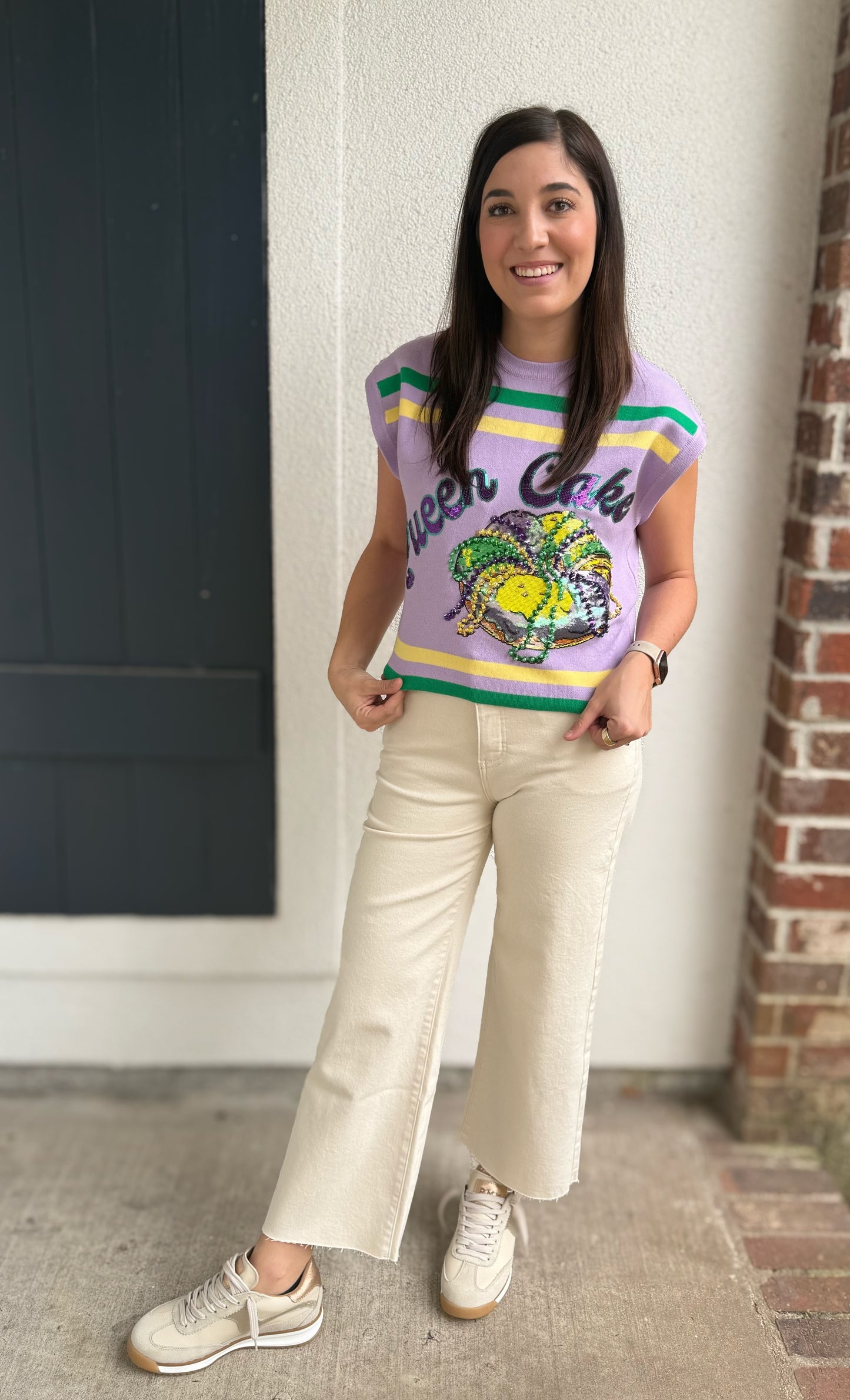 Queen of Sparkles Lavender Green and Yellow Queen Cake Striped Top