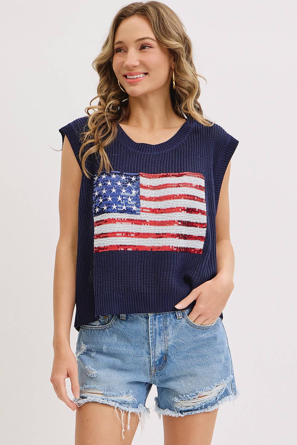 Red White and Sparkles Sweater Top