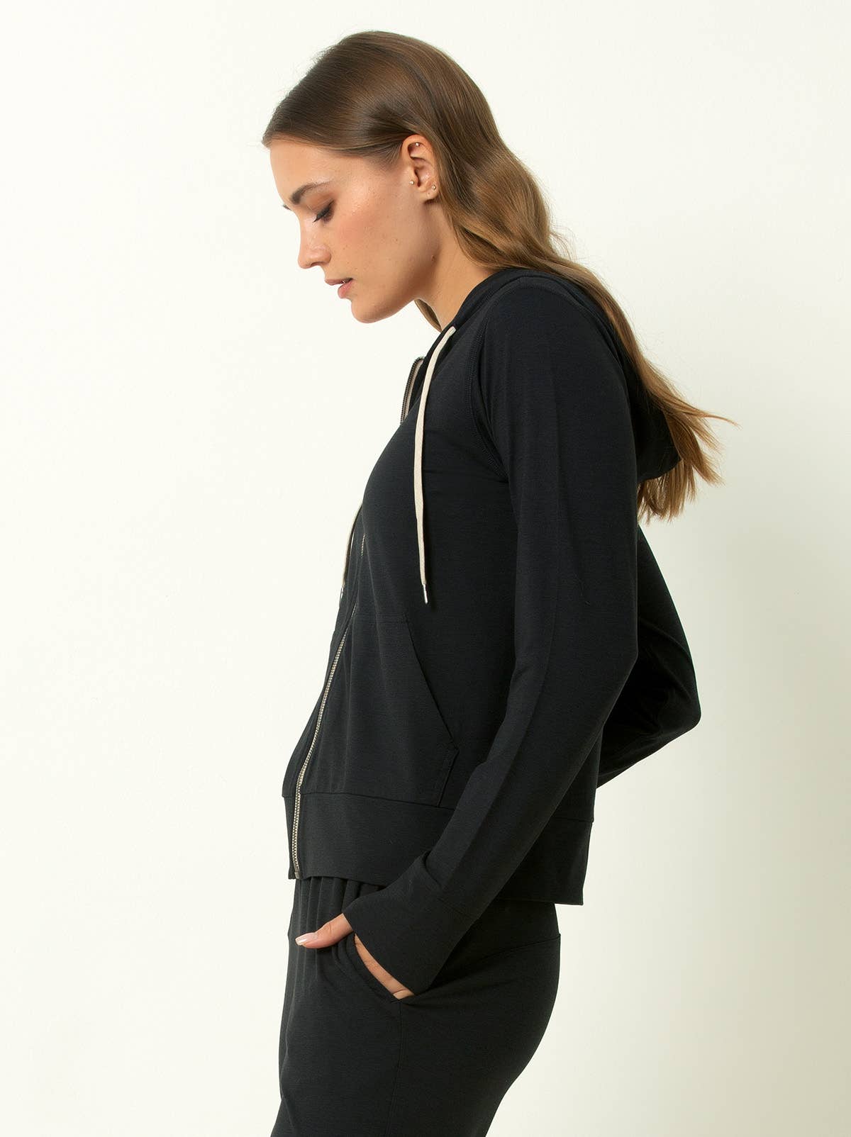 Everyday Essential Lightweight Full Zip Hoodie-Heather Black
