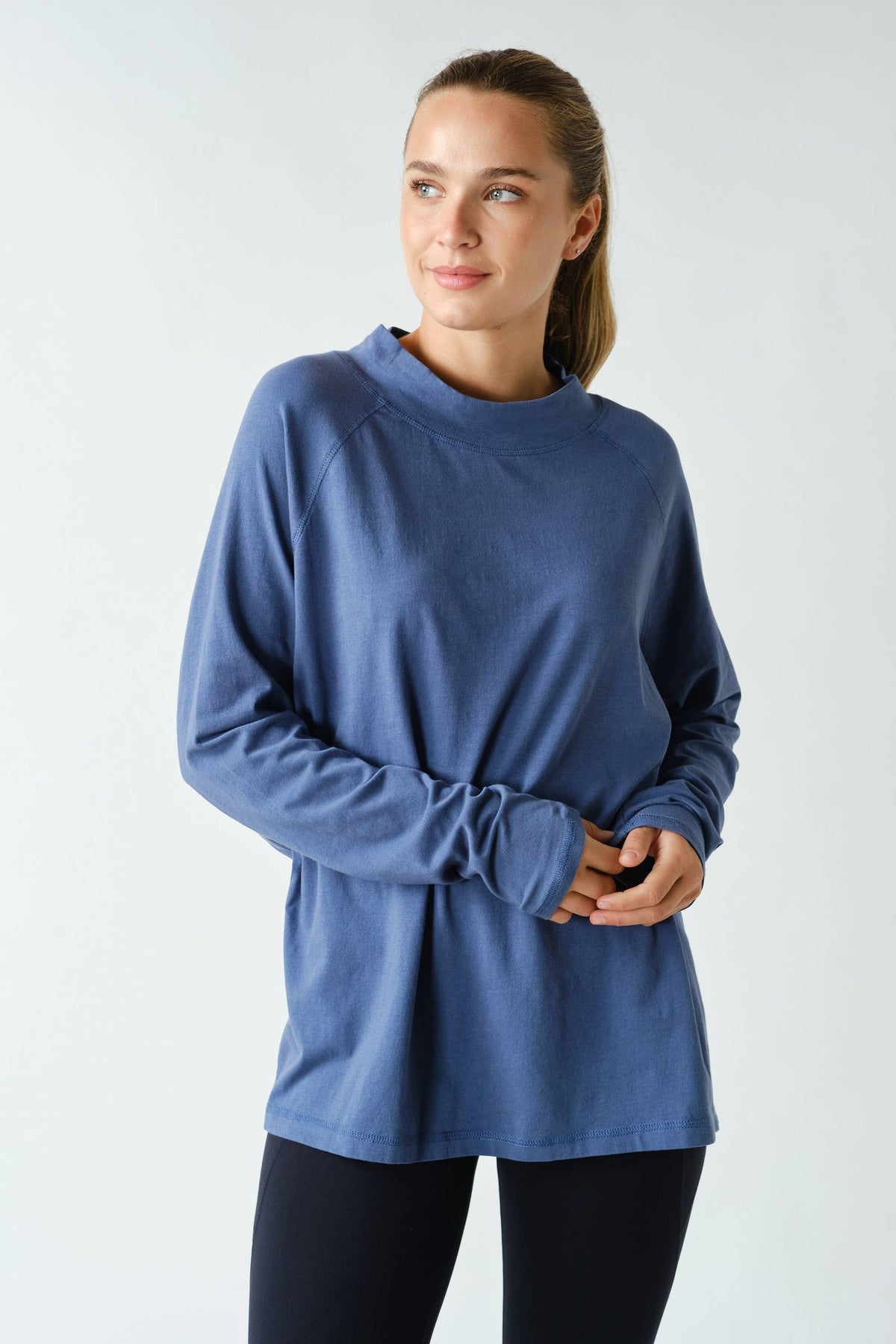 Pima Cotton Mock-Neck Raglan Tunic