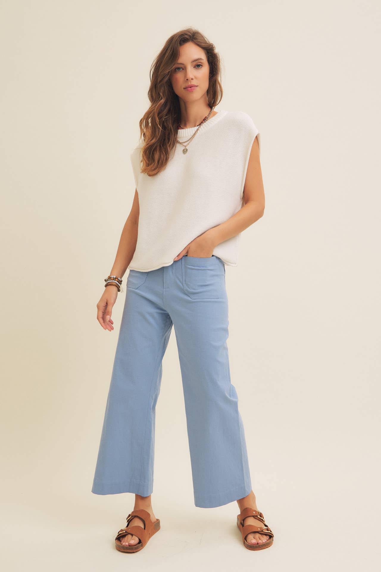 COTTON LINEN STRETCHY ANKLE-LENGTH PANTS