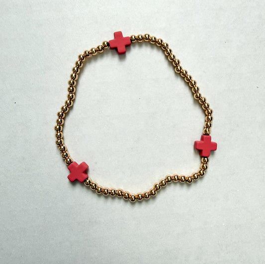 Colorful Cross Gold Bead Bracelet