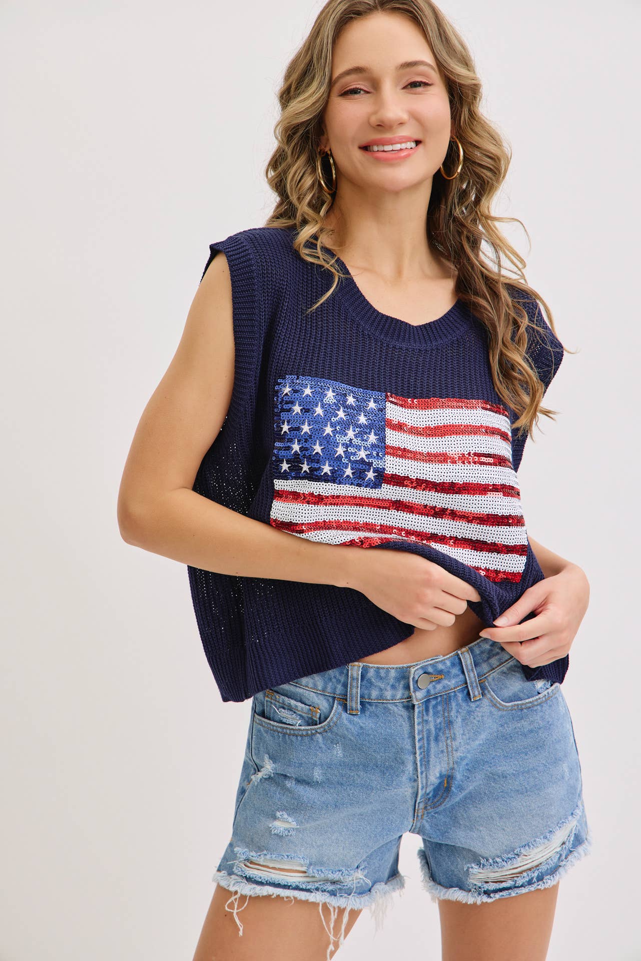 Red White and Sparkles Sweater Top