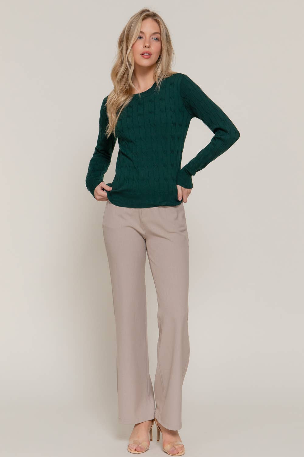 Long Sleeve Round Neck Cable Sweater