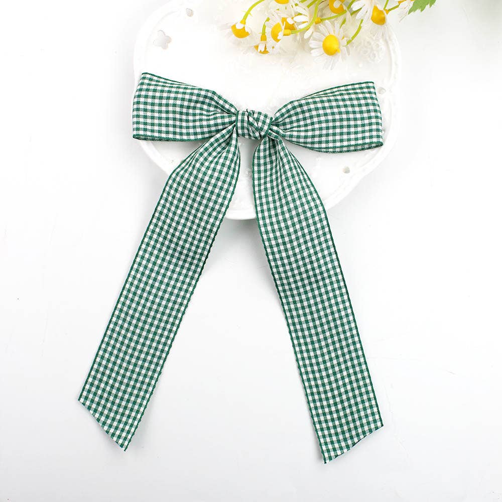 Gingham Ribbon bow clips