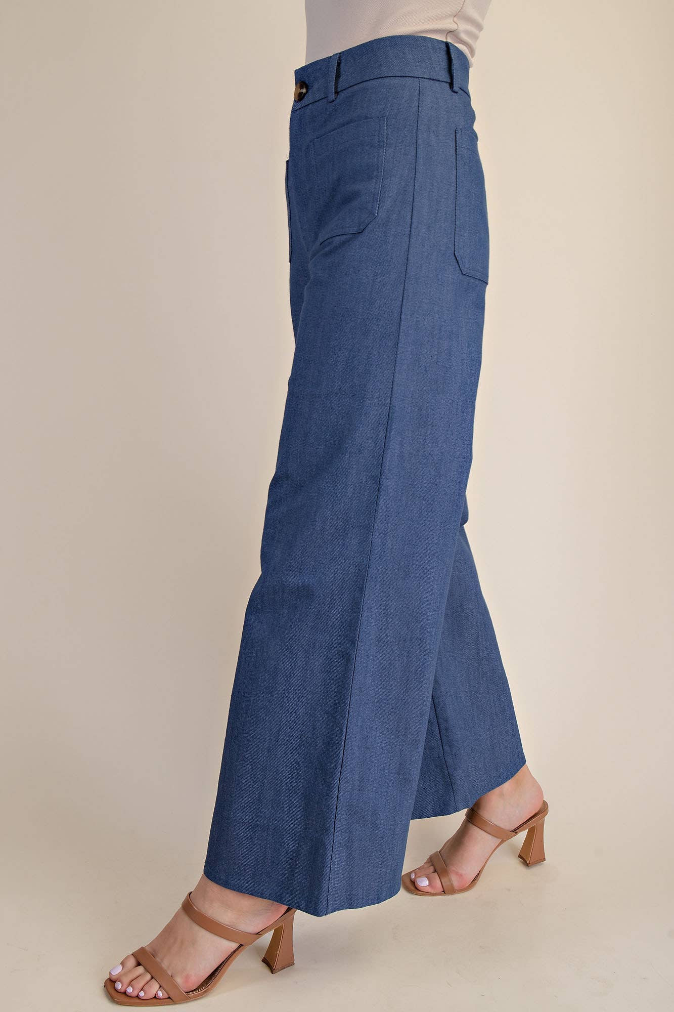 High Rise Front Pocket Wide Jeans