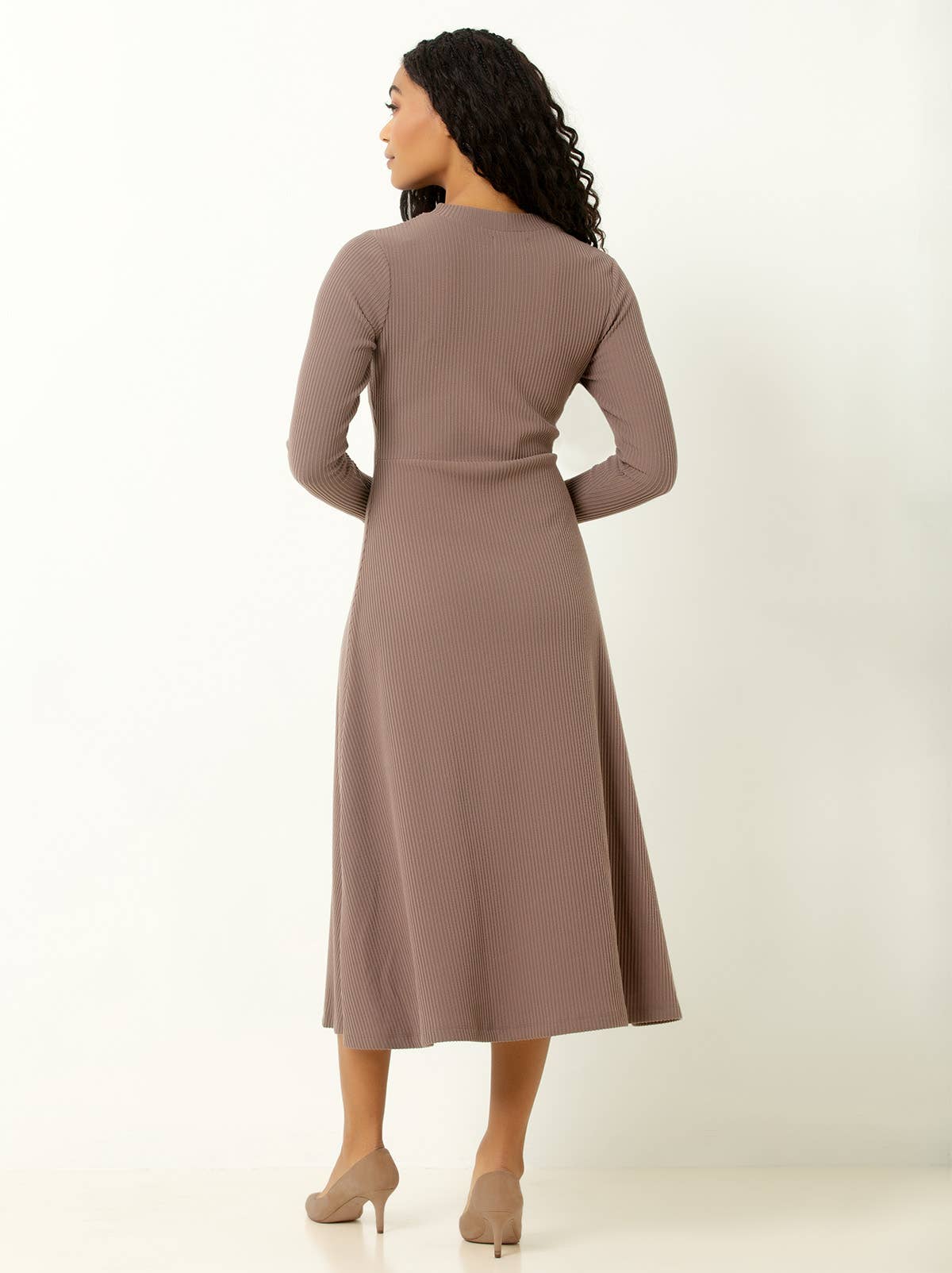 Ribbed Midi Dress - Deep Taupe