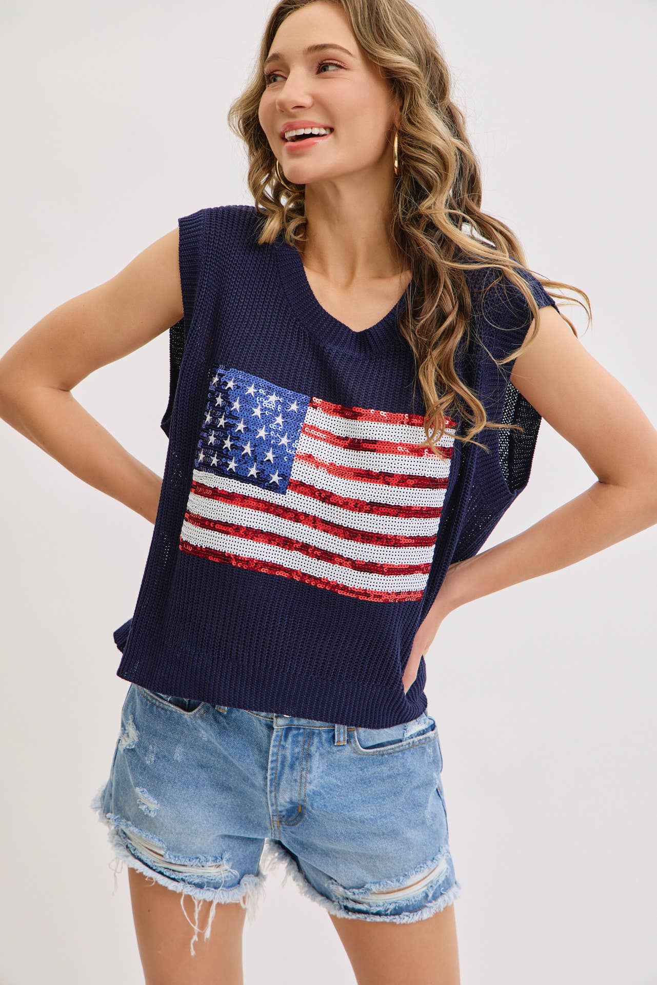 Red White and Sparkles Sweater Top