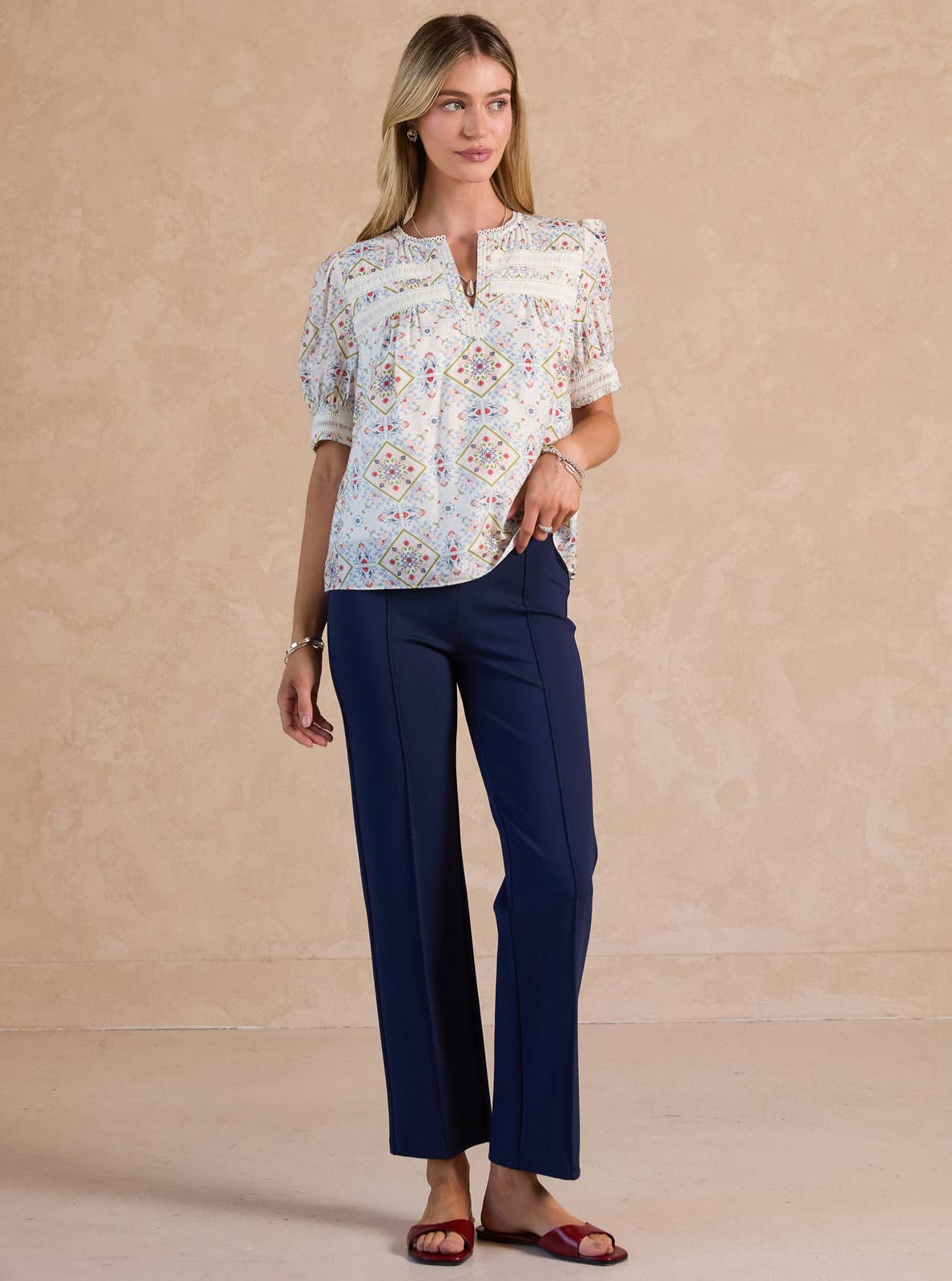 Printed Short Sleeve Blouse