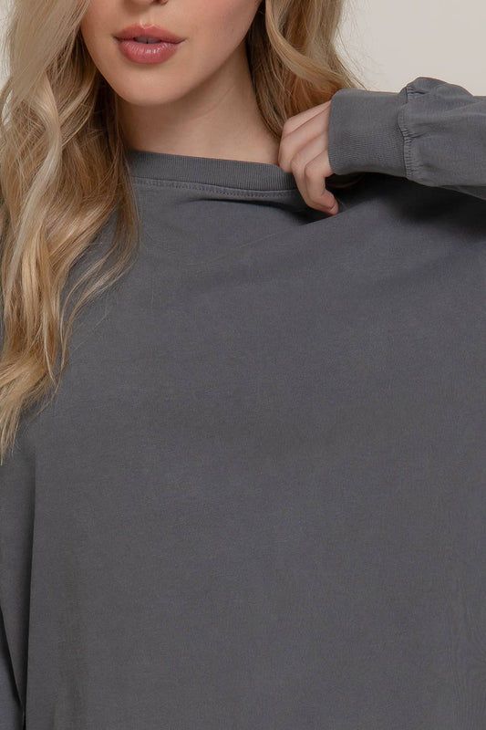 Long Sleeve Round Neck Garment Dye Tee