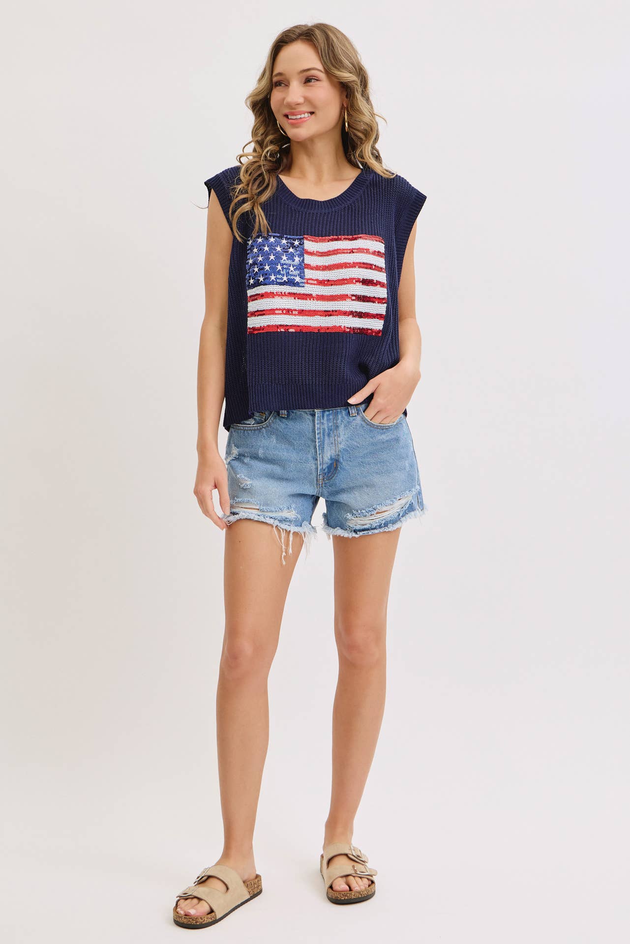 Red White and Sparkles Sweater Top