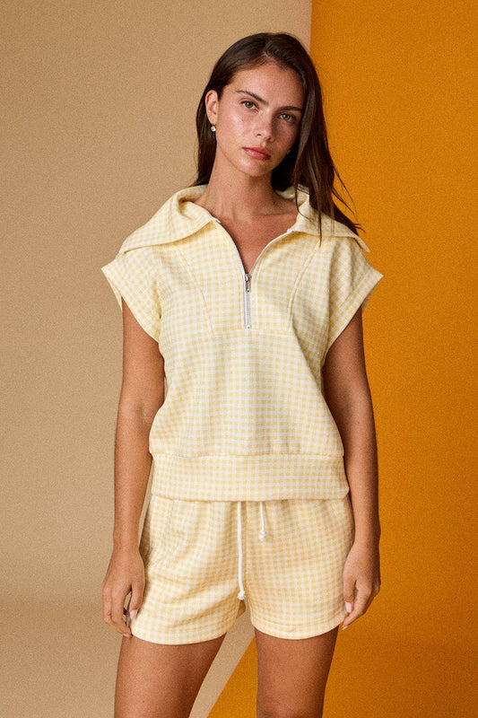 Gingham Zip Up Top Short Set