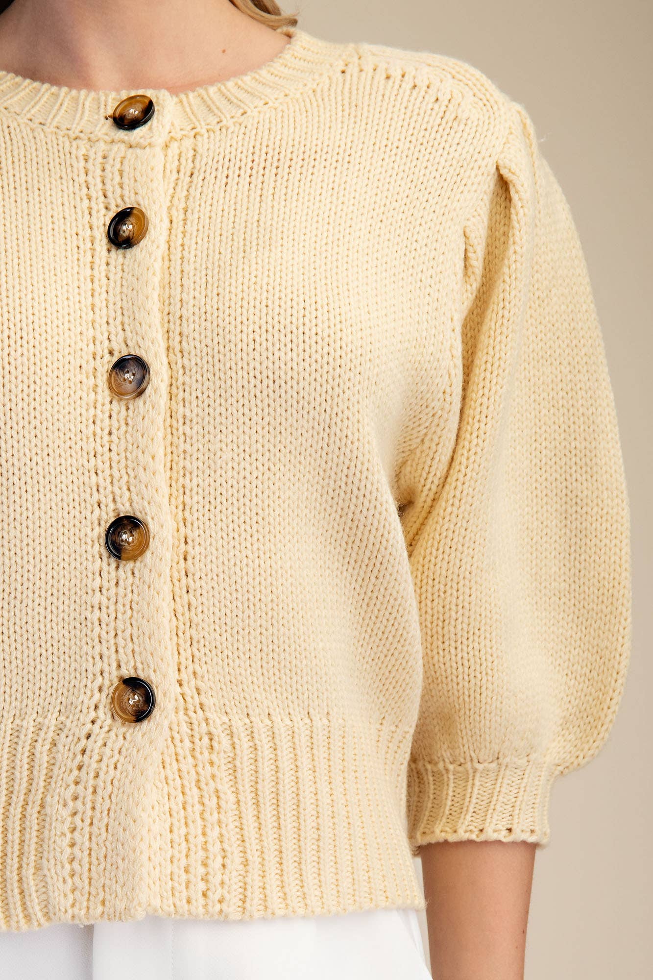 Short Puff Sleeve Button Down Sweater