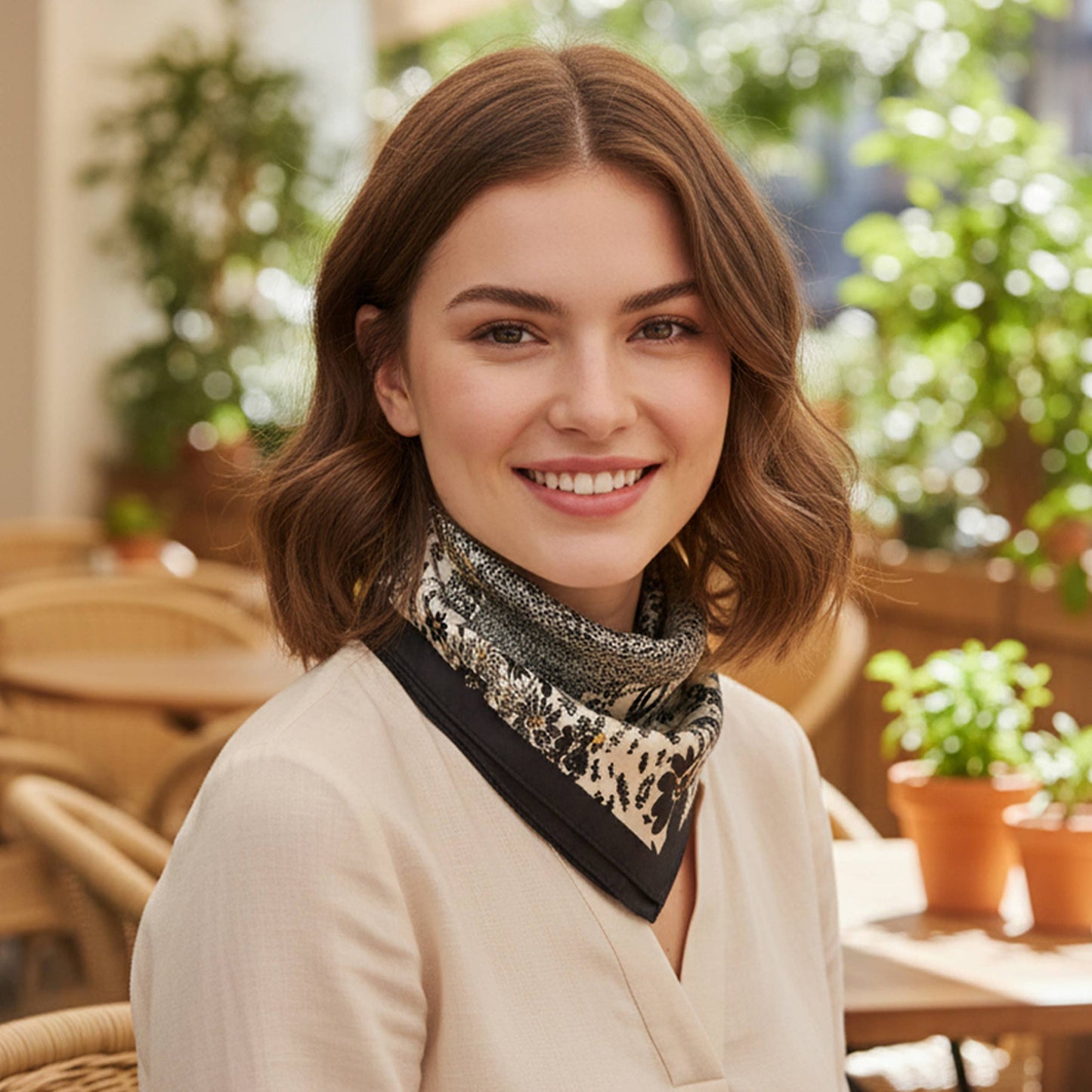 Floral and Noisy Square Center Print Bandana Scarf