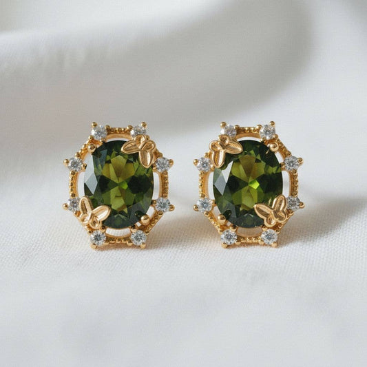 Elegant Olive Green Gemstone Drop Earrings