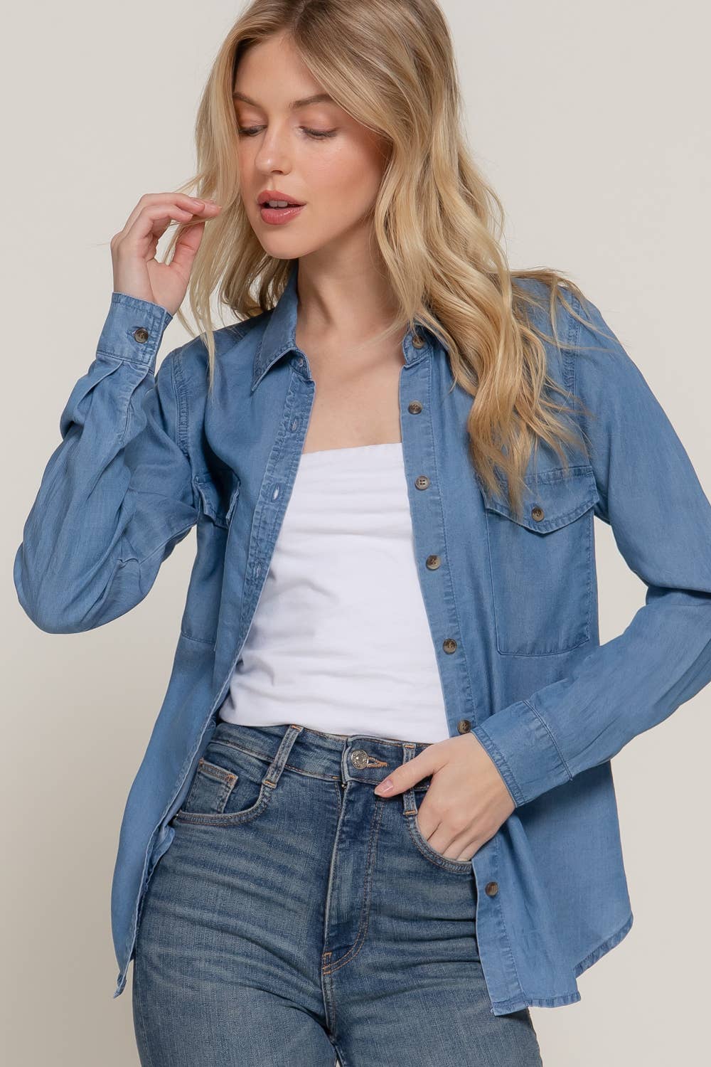 Long Sleeve Color Lyocell Shirt