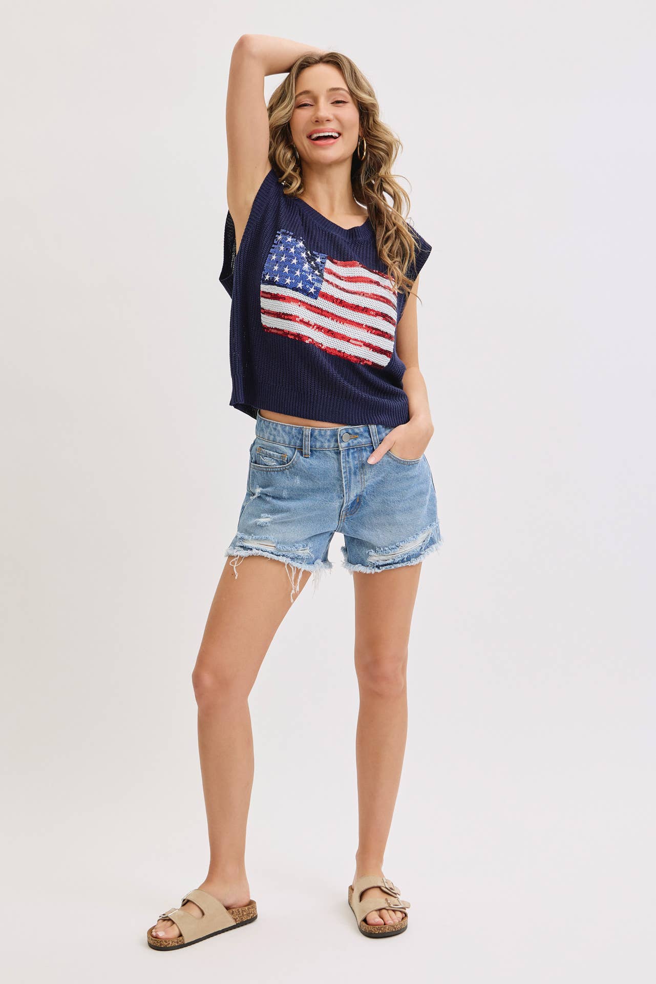 Red White and Sparkles Sweater Top