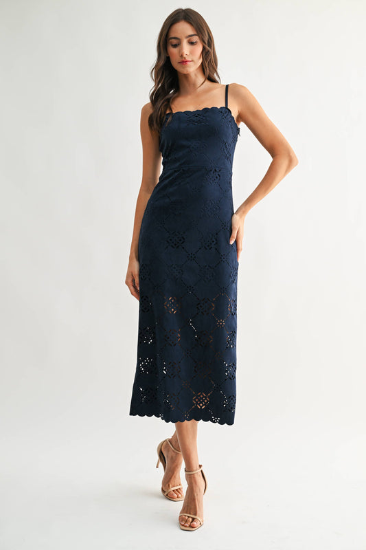 Laser-Cut Midi Dress with Scalloped