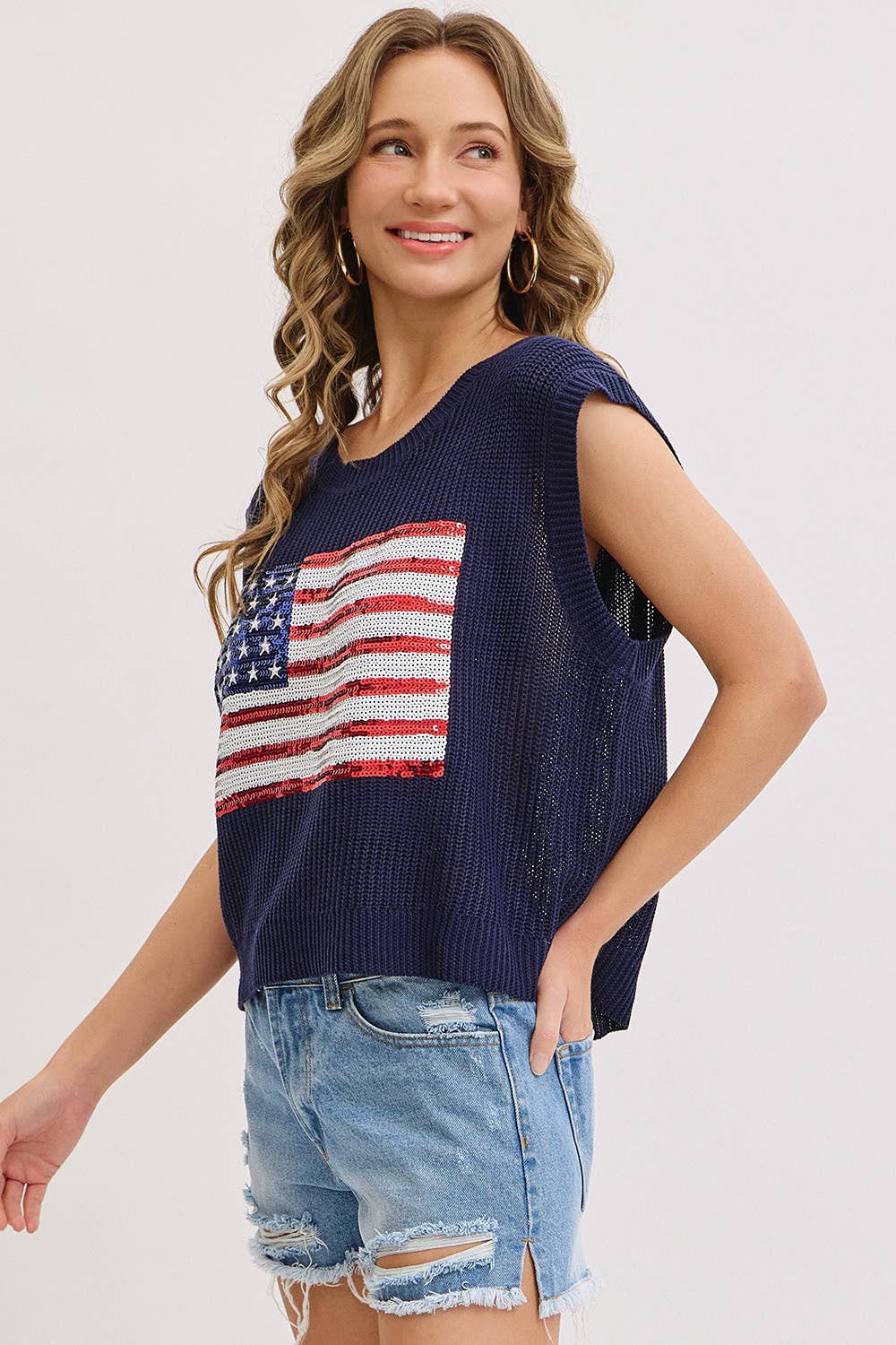 Red White and Sparkles Sweater Top