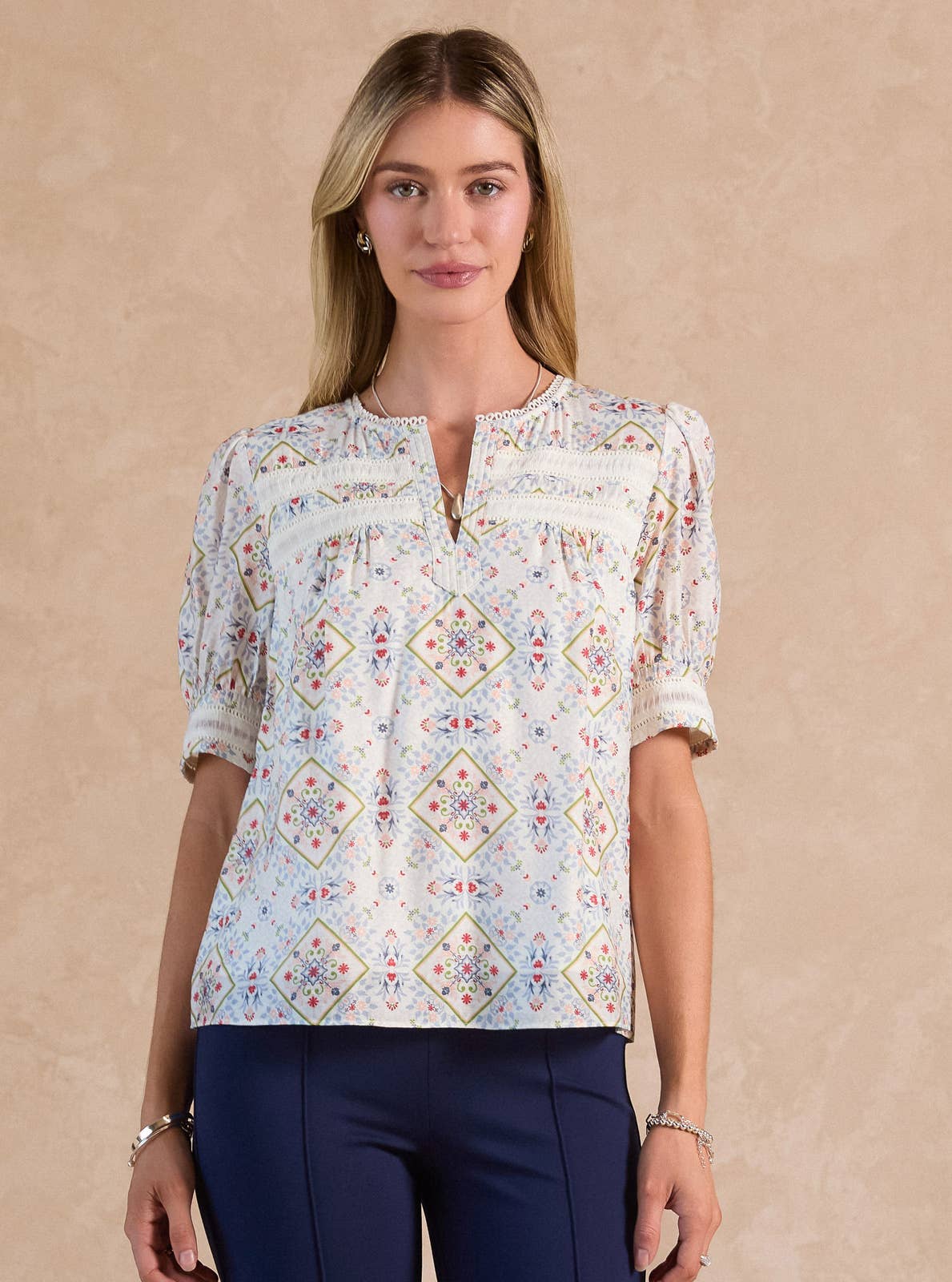 Printed Short Sleeve Blouse