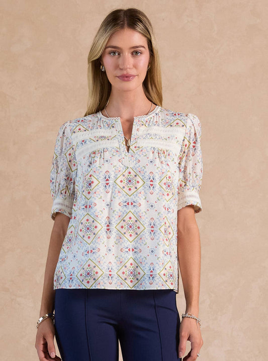 Printed Short Sleeve Blouse