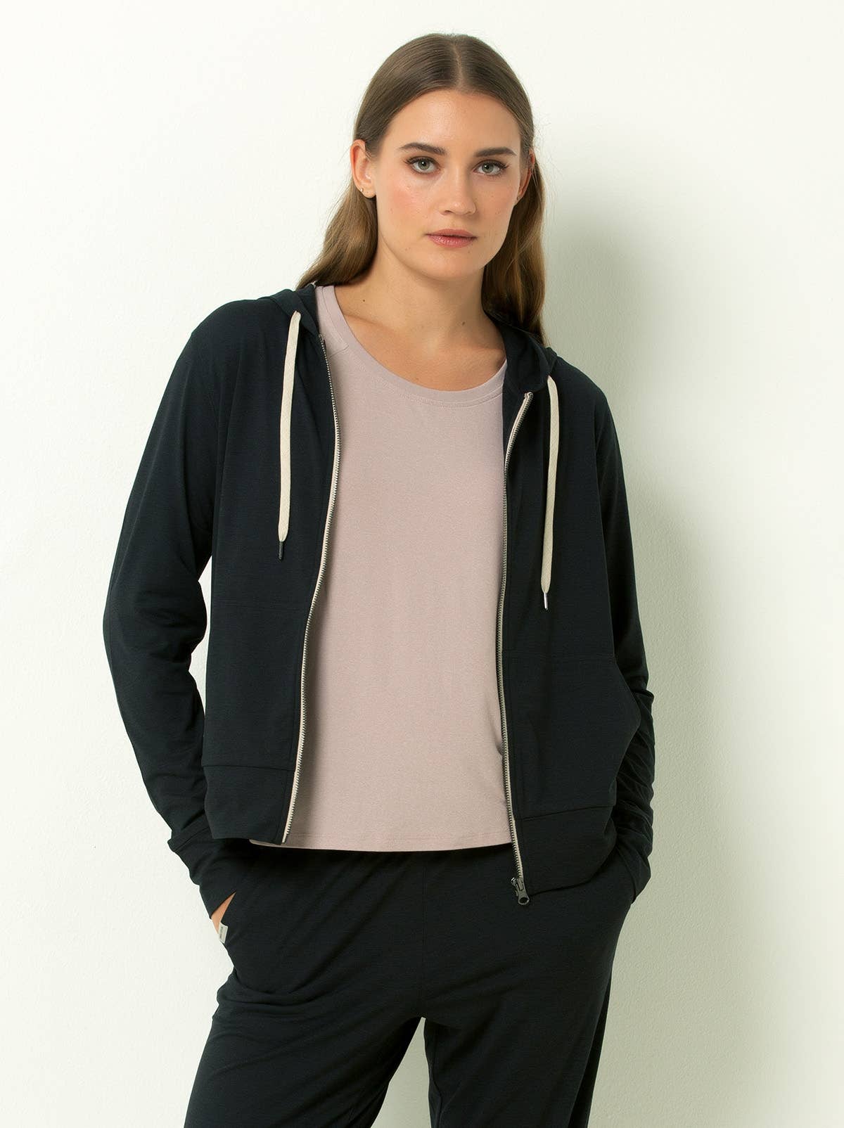 Everyday Essential Lightweight Full Zip Hoodie-Heather Black