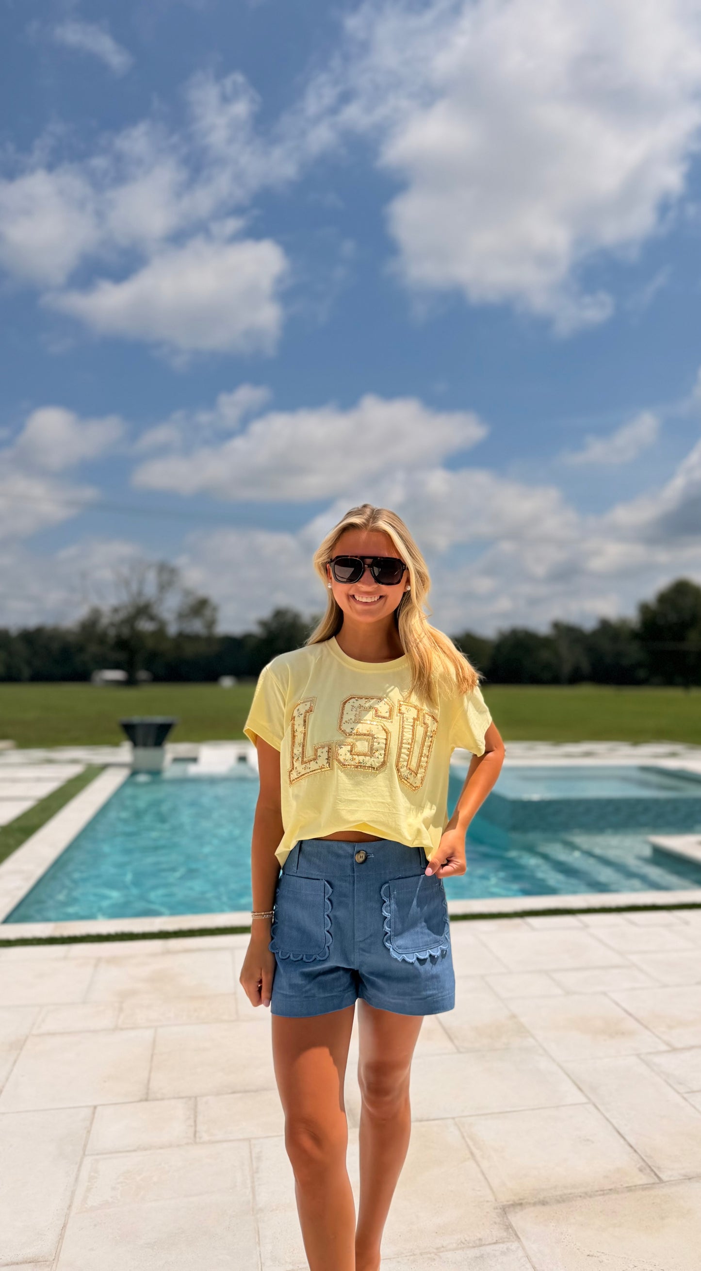 Queen of Sparkles Licensed LSU Floral Initial Tee