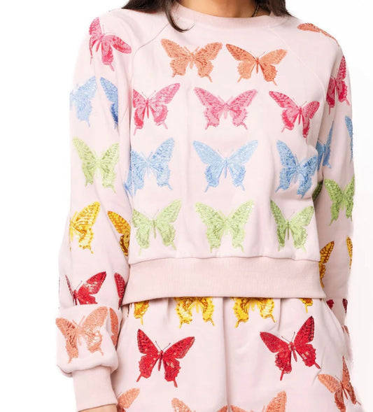 Queen of Sparkles Light Pink Multi Butterfly Sweatshirt