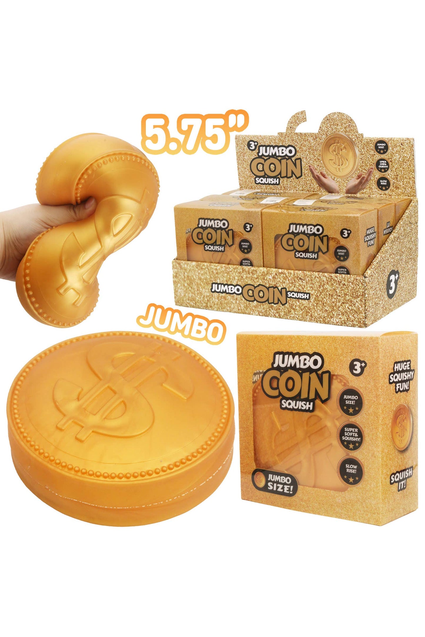 JUMBO 5.75 Inch Golden Coin Fluffy Slime Filled Squishy