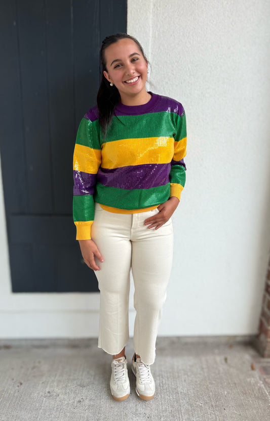 Rugby Mardi Gras Sequin Sweater
