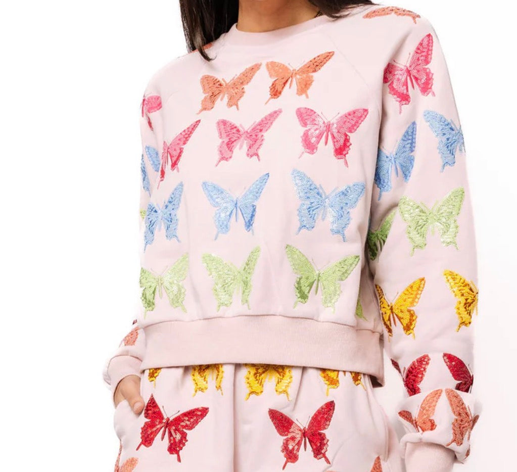 Queen of Sparkles Light Pink Multi Butterfly Sweatshirt