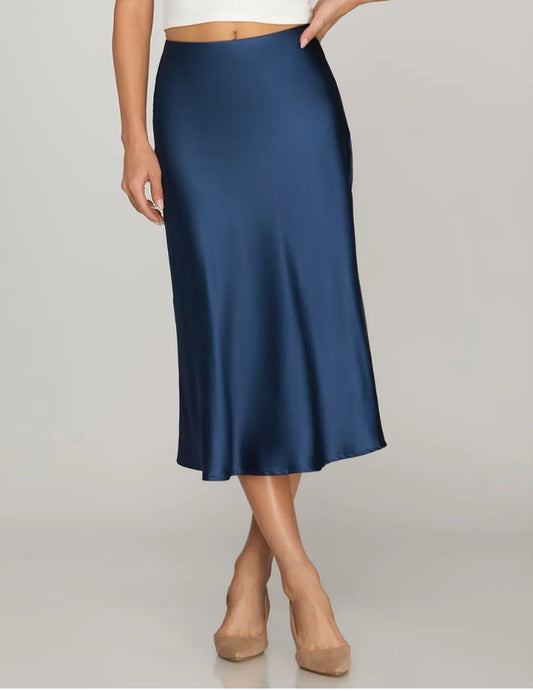 Navy Satin Skirt