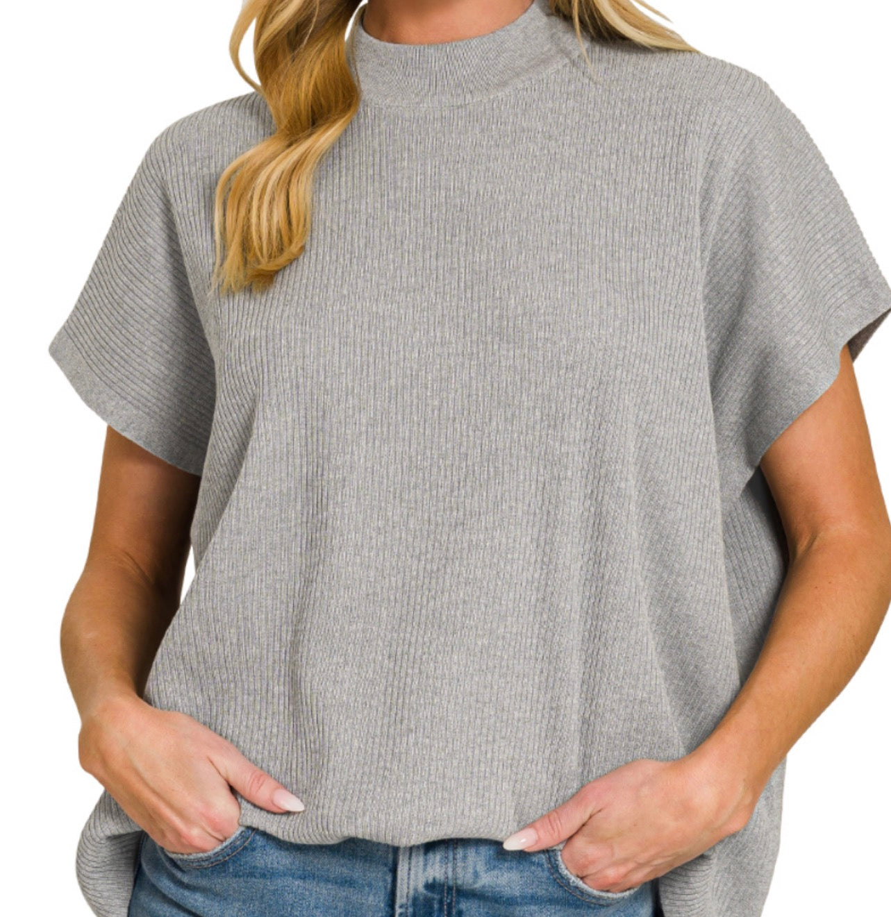Ribbed Mock Neck Top - Long