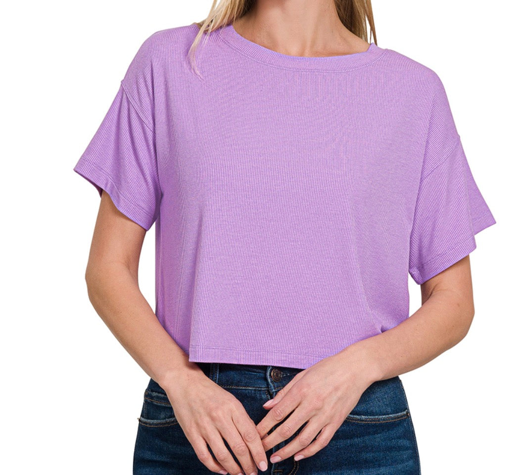 Ribbed Round Neck Crop Tee