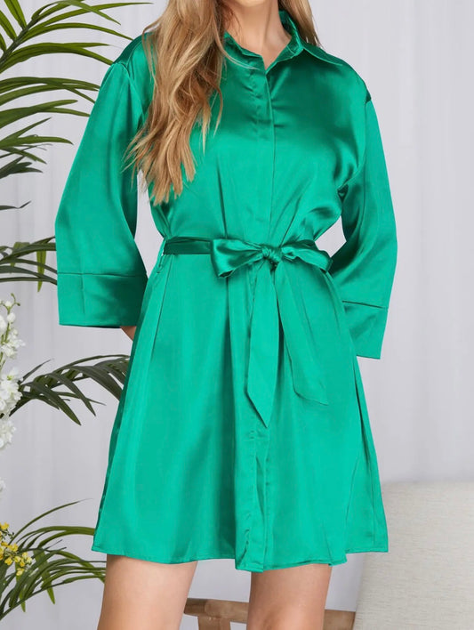 Emerald Elegance Shirt Dress