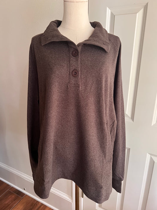 BRUSHED RIB BUTTON DOWN PULLOVER