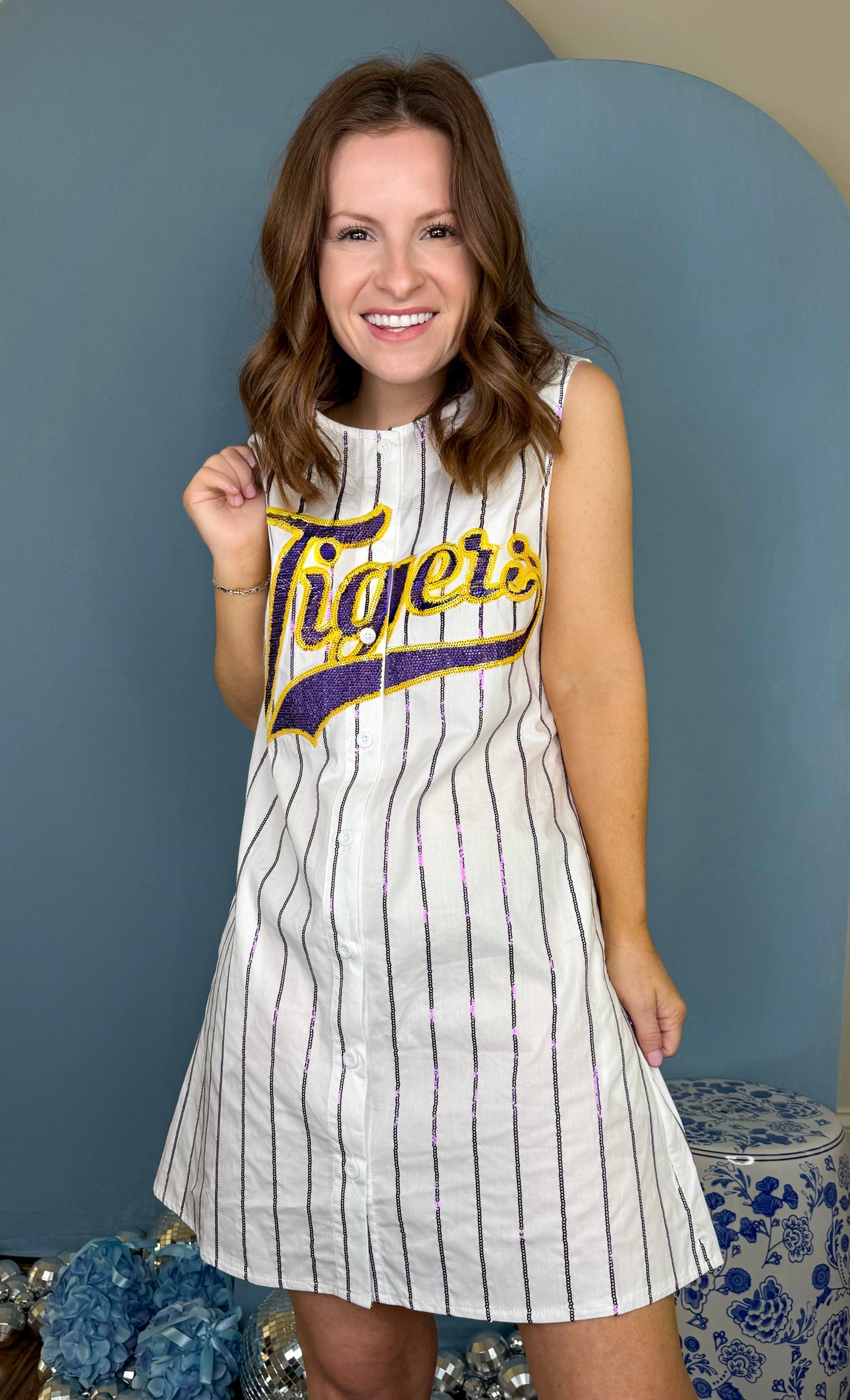 Licensed LSU Striped Cotton Baseball Tank Dress