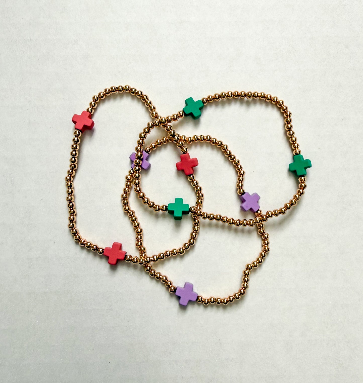 Colorful Cross Gold Bead Bracelet