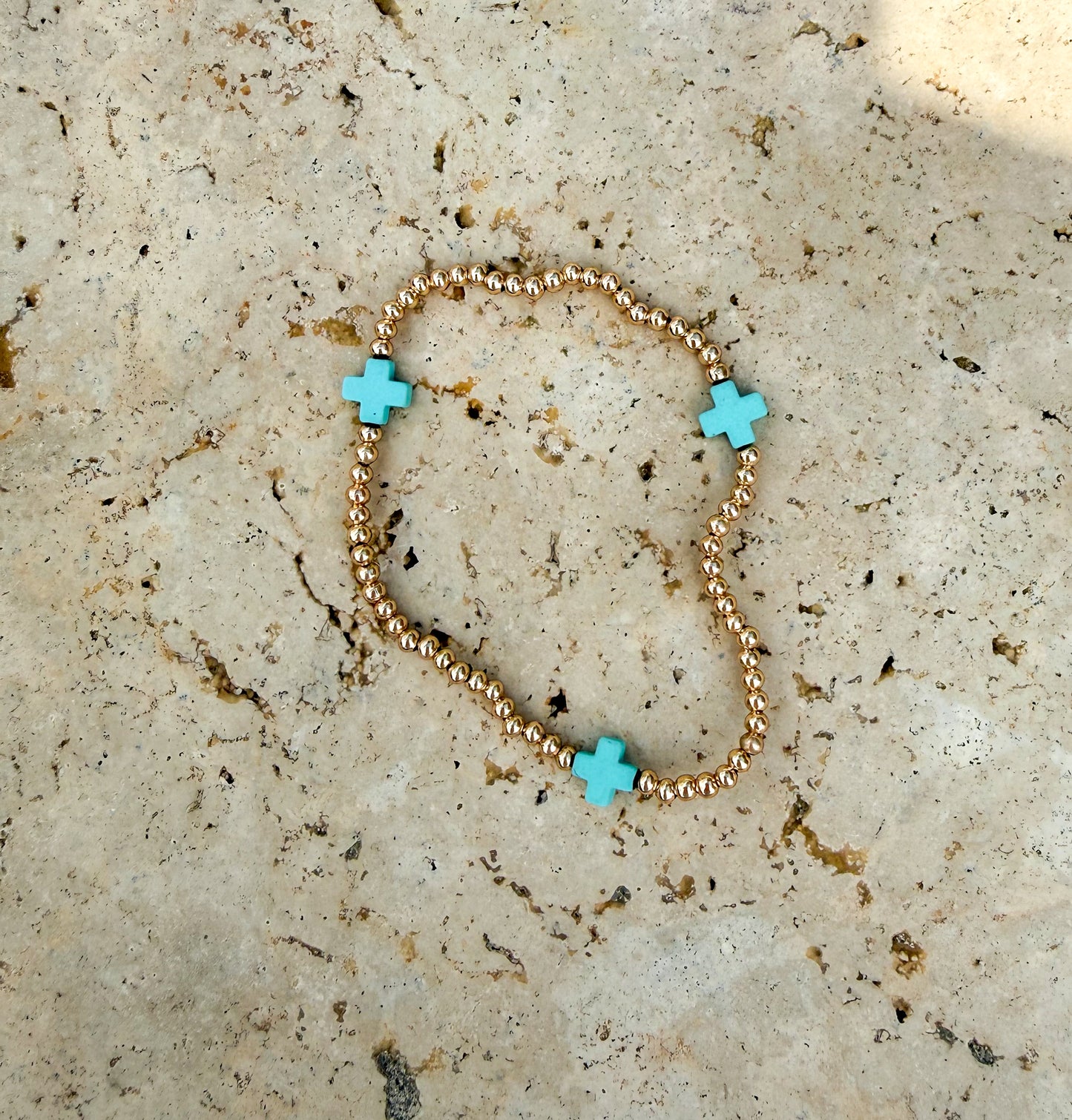 Colorful Cross Gold Bead Bracelet